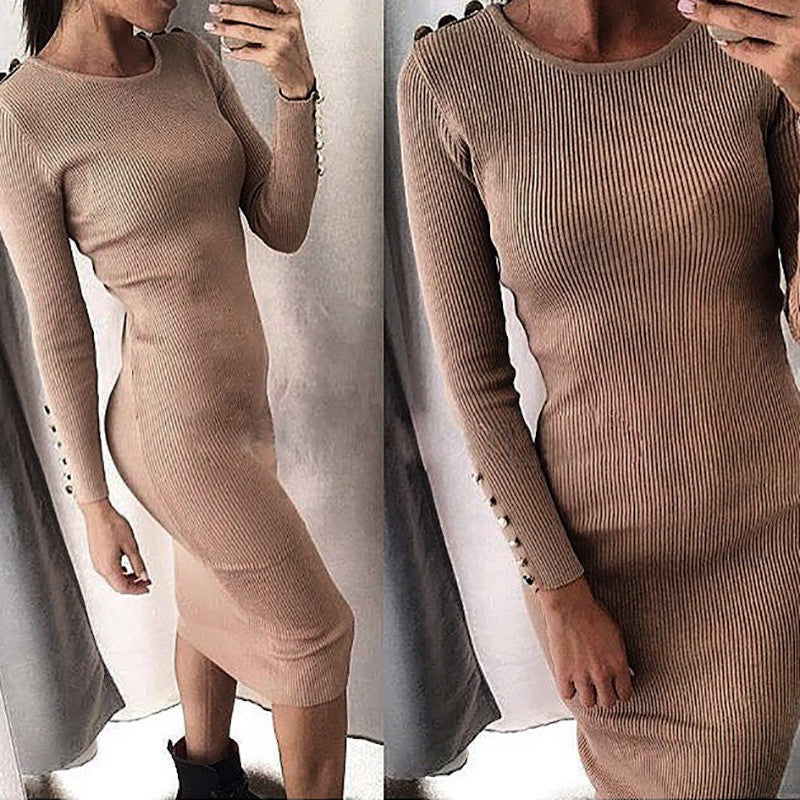 Online discount shop Australia - Fashion Women Sexy Bodycon Dress Autumn Winter Knitted Midi Dress Vestdos Solid Long Sleeve Package Hip Dress Vestidos
