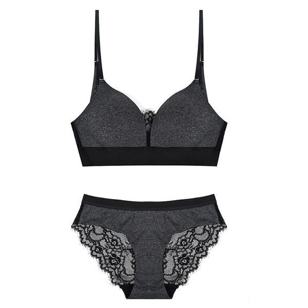 Underwear deep V-neck lace sexy bra set seamless thin cup bra wireless thin set