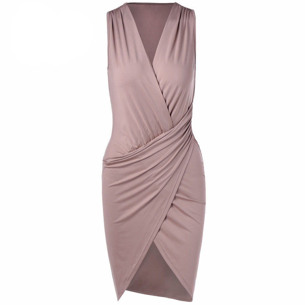 Online discount shop Australia - DEZZAL Elegant Women V Neck Sleeveless Bodycon Mini Dress Sexy robe femme Chic Pink Evening Party Dresses Vestidos Bandage Dress