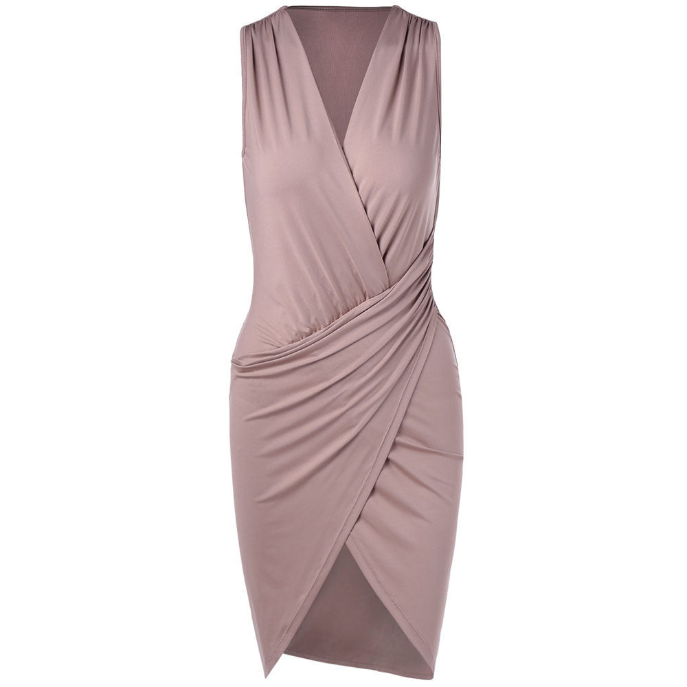 Online discount shop Australia - DEZZAL Elegant Women V Neck Sleeveless Bodycon Mini Dress Sexy robe femme Chic Pink Evening Party Dresses Vestidos Bandage Dress