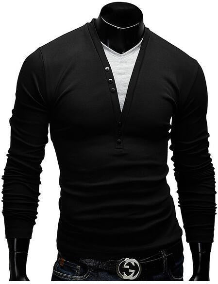 T Shirt Men Brand Fashion Men'S Fake two Stitching Design Tops & Tees T Shirt Men Long Sleeve Slim T shirt Homme XXL