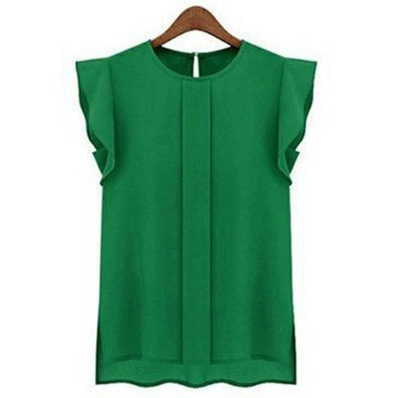 Womens Blouses Chiffon Clothing Lady Blouse Shirt S-XL Fashion Ruffle Short Sleeve 4 Colors Tops OL Blouse