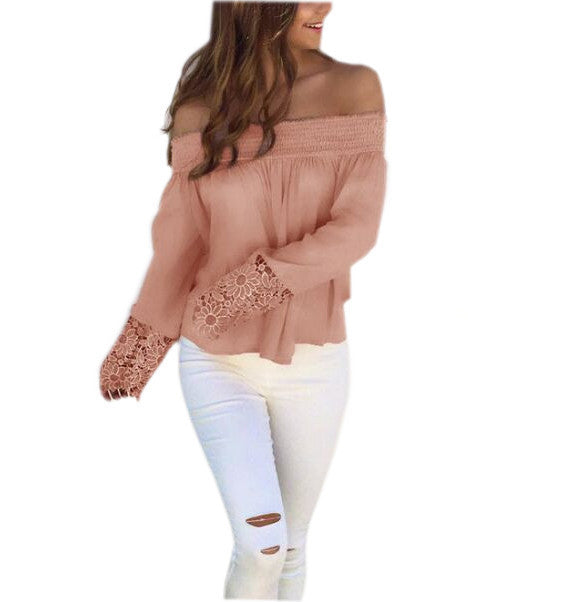 Off Shoulder Ladies Slash Neck T Shirt Plus Size Patchwork Slim T-shirt Female Clothing Tops