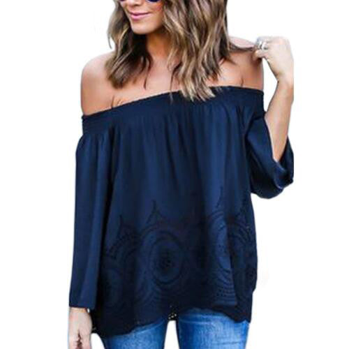 Off Shoulder Ladies Slash Neck T Shirt Plus Size Patchwork Slim T-shirt Female Clothing Tops