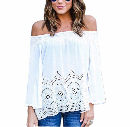 Off Shoulder Ladies Slash Neck T Shirt Plus Size Patchwork Slim T-shirt Female Clothing Tops
