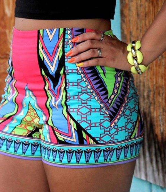 S-XL Women Shorts Casual Women's Fitness Geometric Shorts Printed Woman Workout Short High Stretch Exercise Trousers