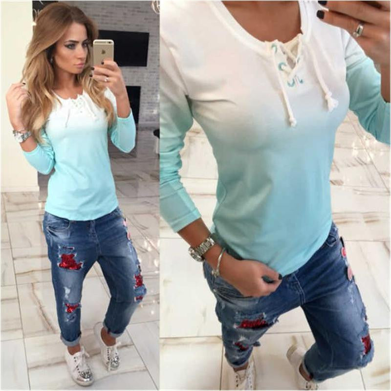 Online discount shop Australia - Europe T Shirt Plus Size O-Neck Print T Shirt Women Long Sleeve Casual Slim Women Tops Fashion T Shirt S20830
