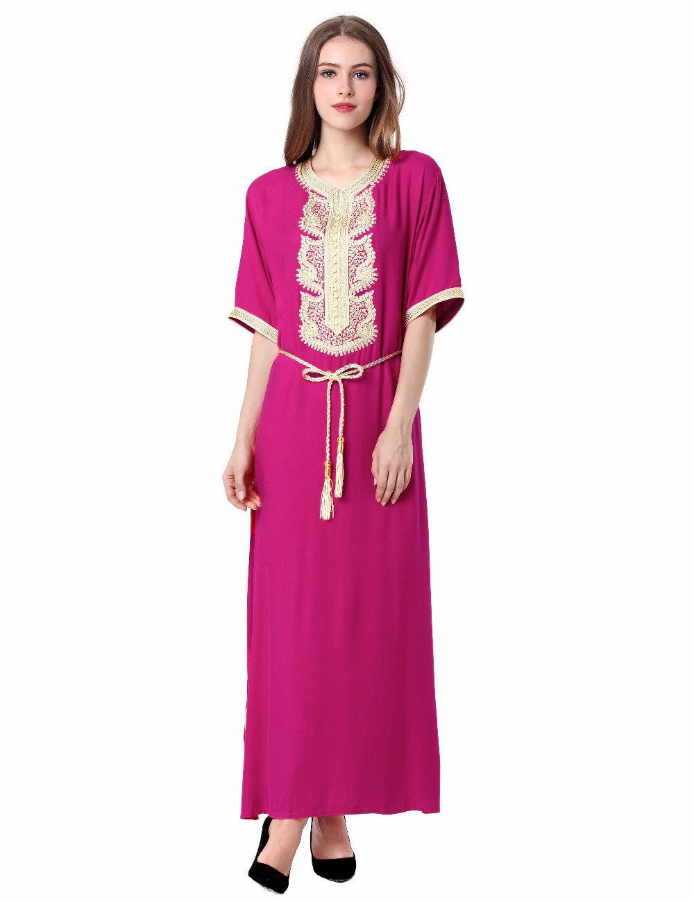 Women's Maxi Muslim Long Dubai Dress moroccan Kaftan Caftan Jilbab Islamic Abaya Muslim abaya Turkish arabic dress robe 1604