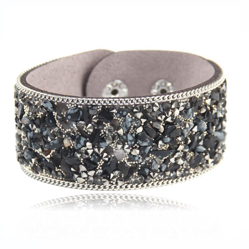 Women charm wrap Bracelets Slake Leather Bracelets With Crystals Stone Couple Jewelry Size 2.8*21cm