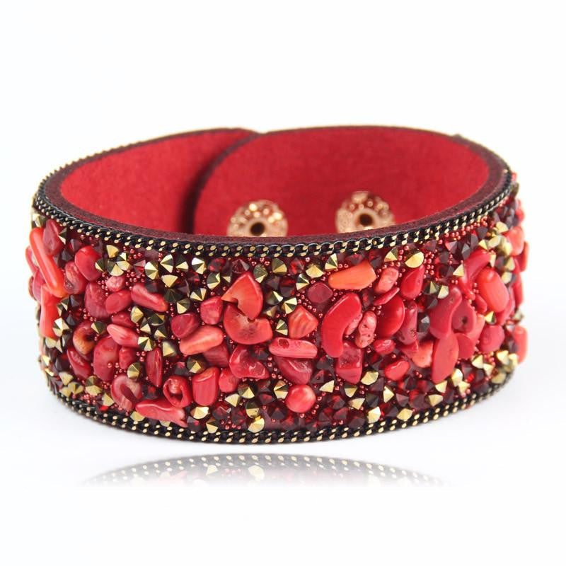 Women charm wrap Bracelets Slake Leather Bracelets With Crystals Stone Couple Jewelry Size 2.8*21cm