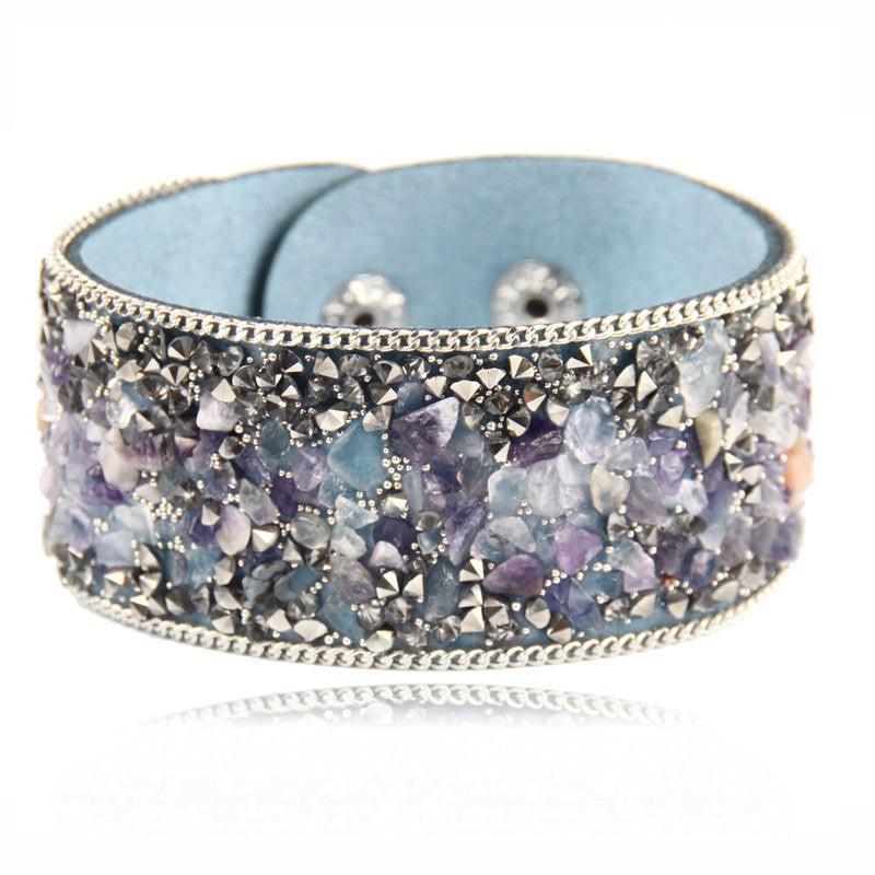 Women charm wrap Bracelets Slake Leather Bracelets With Crystals Stone Couple Jewelry Size 2.8*21cm