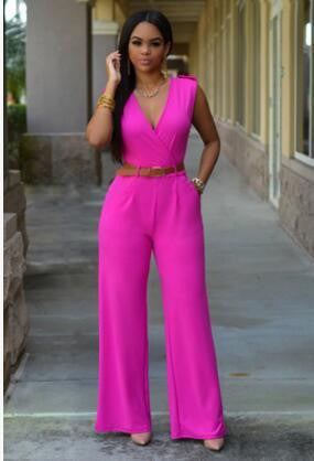 Jumpsuits Ladies Loose Slim Casual Party Overalls Women Sleeveless Nightclub Rompers With belt 15-25 arrive
