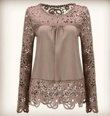 Women Fashion Elegant Lace Blouse Shirt Chiffon Long Sleeve Tops Plus Size Women Clothing 15 Colors S-7XL