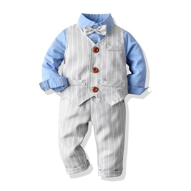 Baby Boy Gentleman Suit White Shirt with Bow 3Pcs Formal Kids Clothes Set