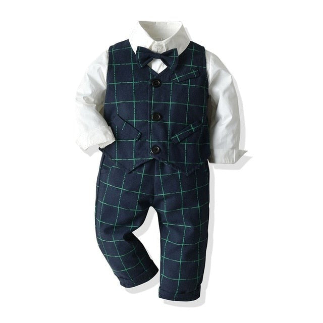 Baby Boy Gentleman Suit White Shirt with Bow 3Pcs Formal Kids Clothes Set