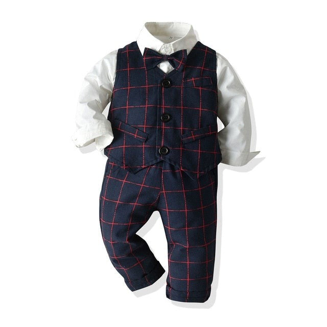 Baby Boy Gentleman Suit White Shirt with Bow 3Pcs Formal Kids Clothes Set