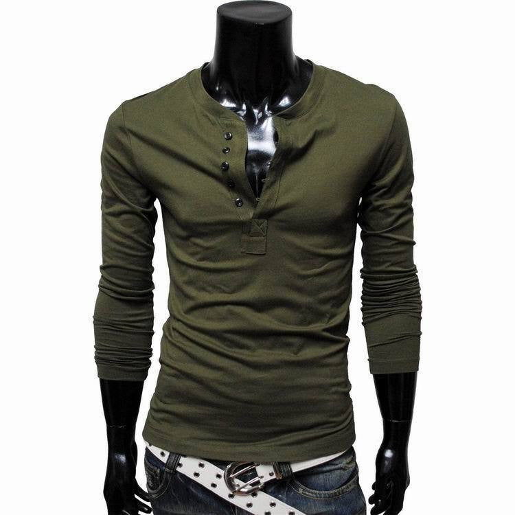 Online discount shop Australia - Henley Shirt Men Brand Long Sleeve Tshirt tops cotton slim fit t-shirts for men