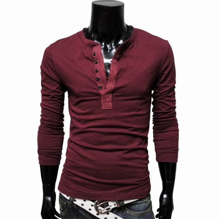 Online discount shop Australia - Henley Shirt Men Brand Long Sleeve Tshirt tops cotton slim fit t-shirts for men