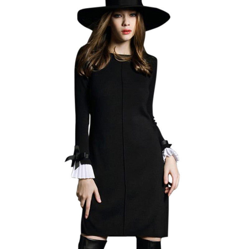 Online discount shop Australia - Autumn Women Dress High quality Butterfly sleeve Knitted Sweater Black&Gray Casual A-line Dress