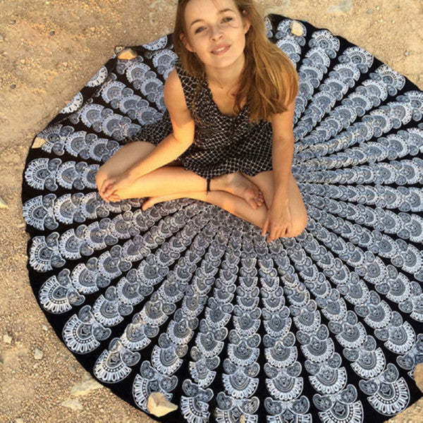 Round Tapestry Wall Hanging Beach Throw Towel Outdoor Picnic Yoga Mat Blanket Home Decor 150cm