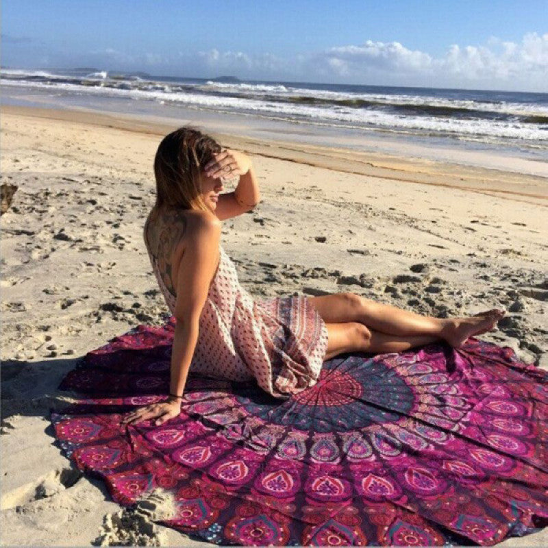 Round Tapestry Wall Hanging Beach Throw Towel Outdoor Picnic Yoga Mat Blanket Home Decor 150cm