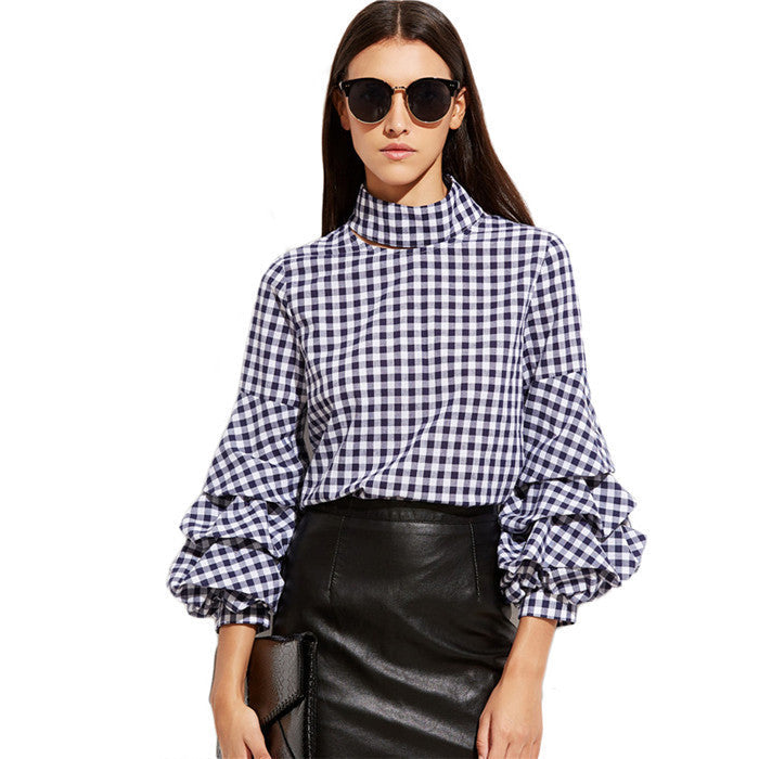 Online discount shop Australia - Cutout High Neck Billow Sleeve Top New Style Female 3/4