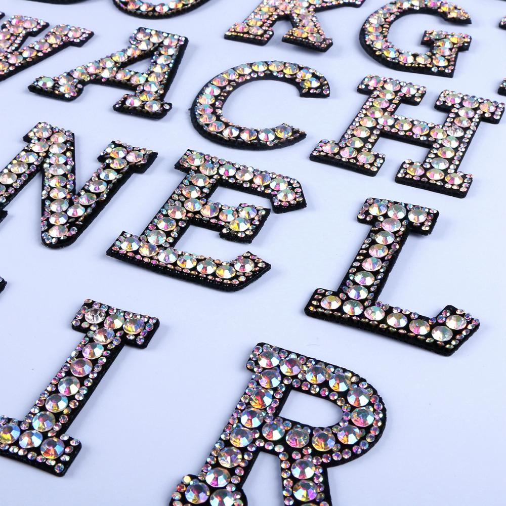 patches rhinestone parches English alphabet letter applique 3D iron on patches for clothing badge paste clothes patch