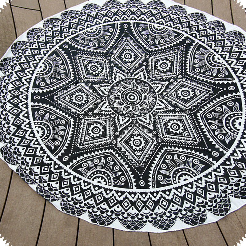 Retro Floral Printed Round Mandala Tapestry Wall Hanging Boho Beach Throw Towel Yoga Mat 145cm