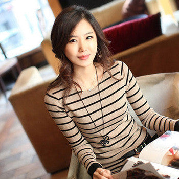 Online discount shop Australia - Listrada Tee Shirt  Stripe Long Sleeve Tshirt Women Cotton  Causal Womens Tops