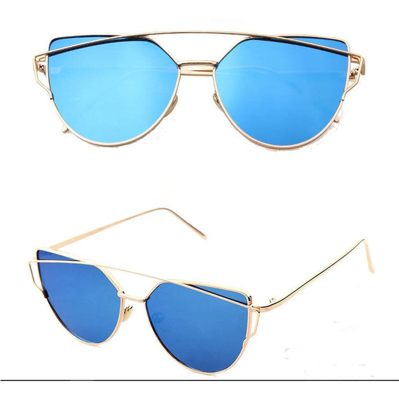 Pink vintage Mirror female Women Cat Eye Sunglasses Brand Twin-Beams ladies Sun glasses for women