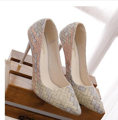 Pumps Woman Shoes national wind retro plaid heels pointed fine with single shoes women Asakuchi career