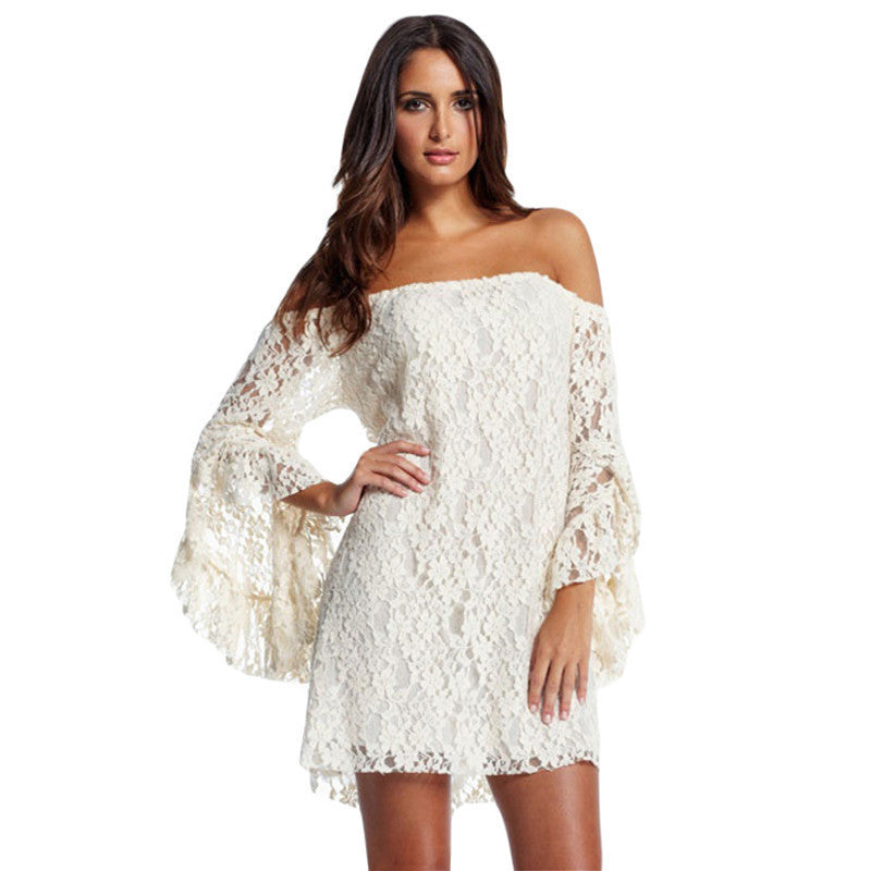Online discount shop Australia - Dress Black Friday Cream Lace Off-The-Shoulder Mini Dress Autumn Casual Women Dress