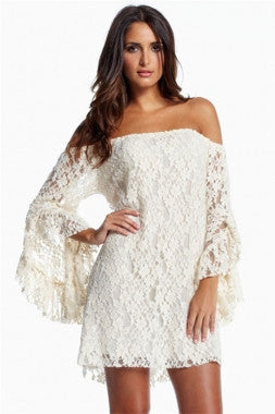 Online discount shop Australia - Dress Black Friday Cream Lace Off-The-Shoulder Mini Dress Autumn Casual Women Dress