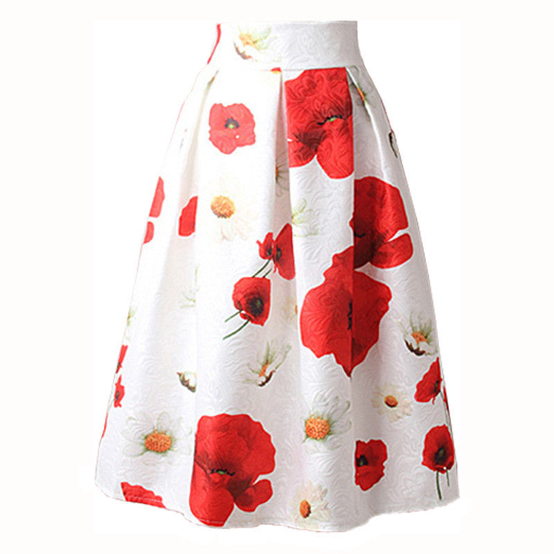 Online discount shop Australia - A line high waist skirt floral print pleated midi skirt women vintage Ball Gown American Apparel fashion
