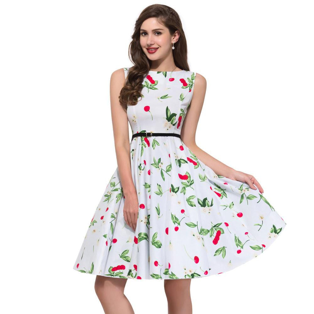 Women Summer Dress plus size clothing Audrey hepburn Floral robe Retro Swing Casual 50s Vintage Rockabilly Dresses Vestidos
