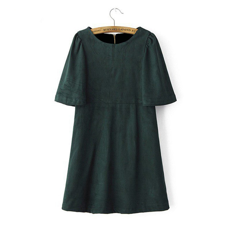 Online discount shop Australia - Lotus butterfly sleeve dress zip double side faux suede dark green red women dress