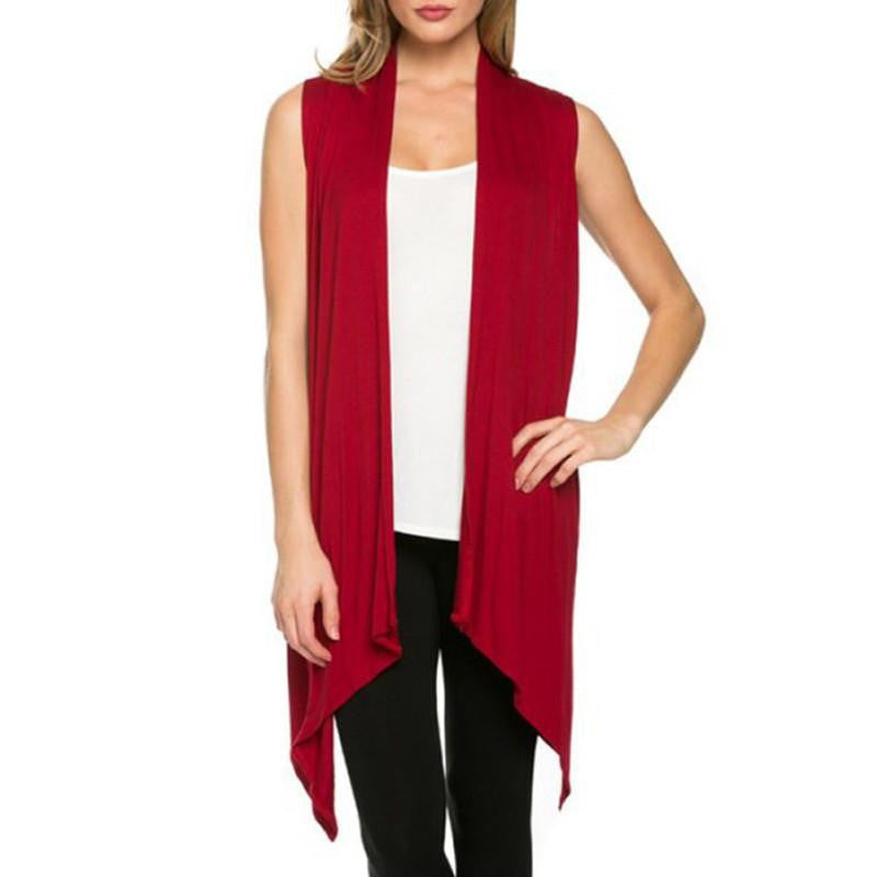 Women Jacket Soft Sleeveless Outerwear Cardigan Long Top Coat Waistco