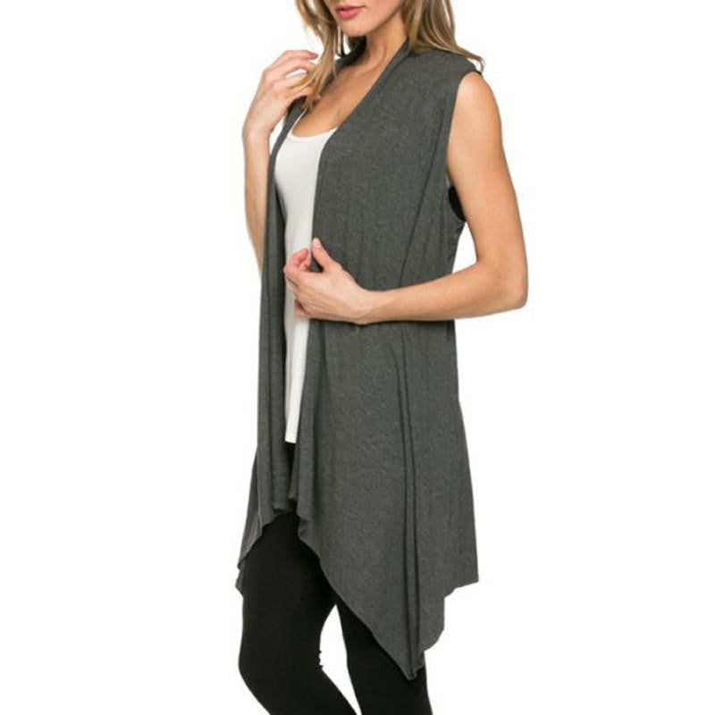 Women Jacket Soft Sleeveless Outerwear Cardigan Long Top Coat Waistco