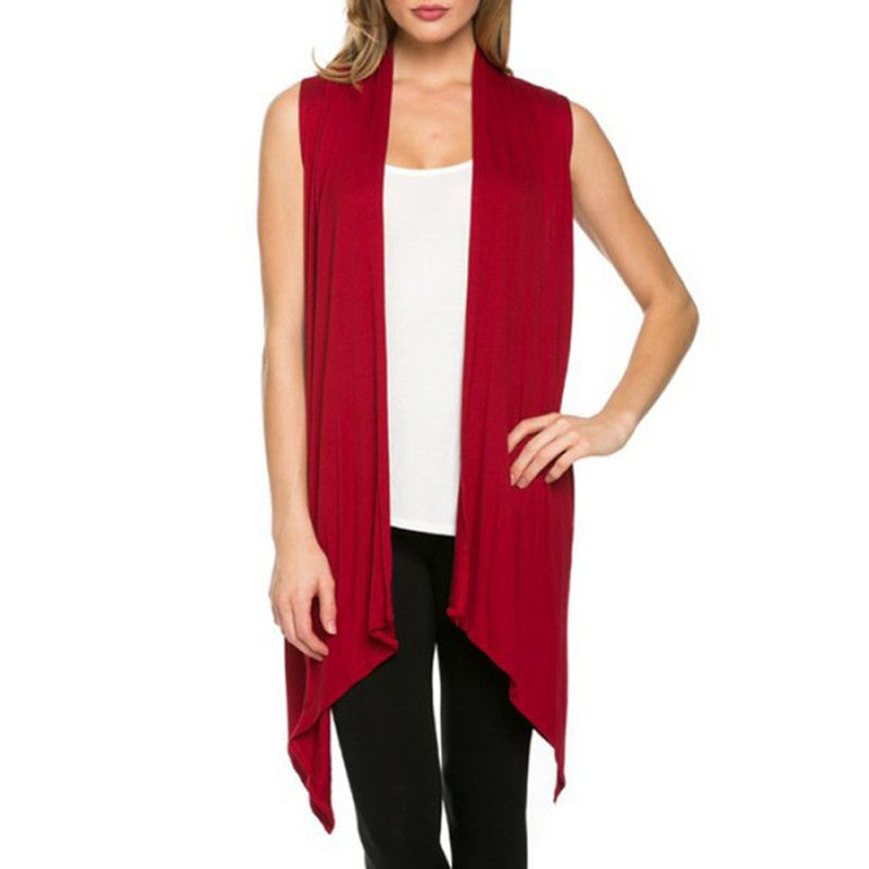 Women Jacket Soft Sleeveless Outerwear Cardigan Long Top Coat Waistco