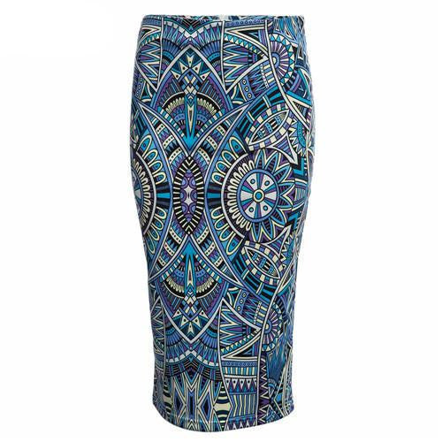 Women Pencil Skirt Floral Print Skirt Slim Hip Pencil Skirts Vintage High Waist White Pattern Bodycon Ladies Midi Skirts