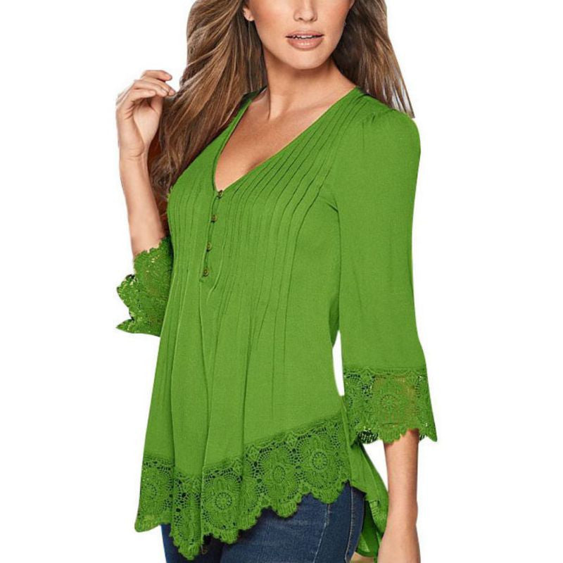 Online discount shop Australia - Fashion Nine Quarter Sleeve Casual Lady Tank Women Tops Loose Blouse Lace Clothes