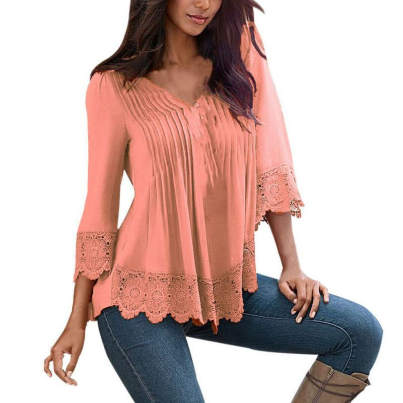 Online discount shop Australia - Fashion Nine Quarter Sleeve Casual Lady Tank Women Tops Loose Blouse Lace Clothes