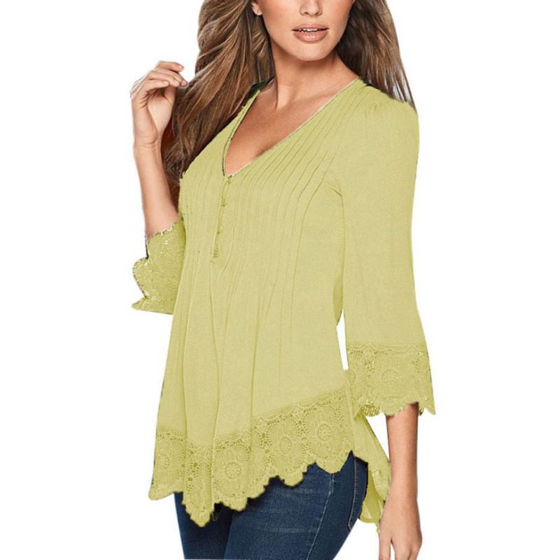 Online discount shop Australia - Fashion Nine Quarter Sleeve Casual Lady Tank Women Tops Loose Blouse Lace Clothes