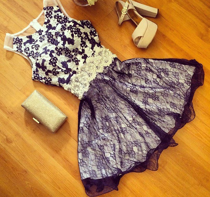 Online discount shop Australia - flower lace women mini slim dress sleeveless O-neck vintage summer style party dresses