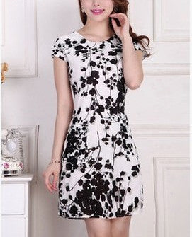 Online discount shop Australia - Fashion Women summer Tunic Milk Silk Print Short sleeve O neck Slim dress Plus Size sexy casual dresses