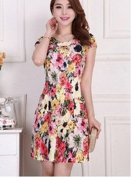 Online discount shop Australia - Fashion Women summer Tunic Milk Silk Print Short sleeve O neck Slim dress Plus Size sexy casual dresses