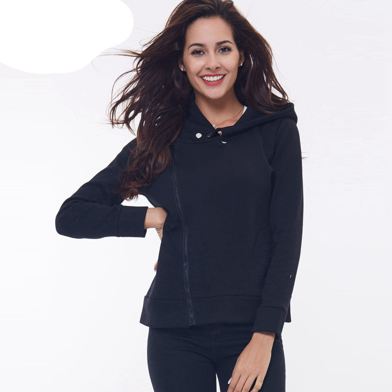 overcoat hooded long sleeve style hoodies women jacket solid black loose women sweatshirt coat with zippers