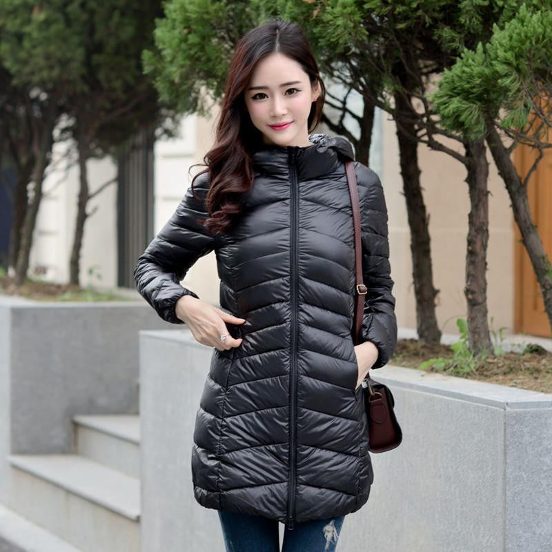 Women Ultra Light Down Jacket Hooded Coat Long Jacket Women Brief Down Jacket Female Jackets With Carry Bag