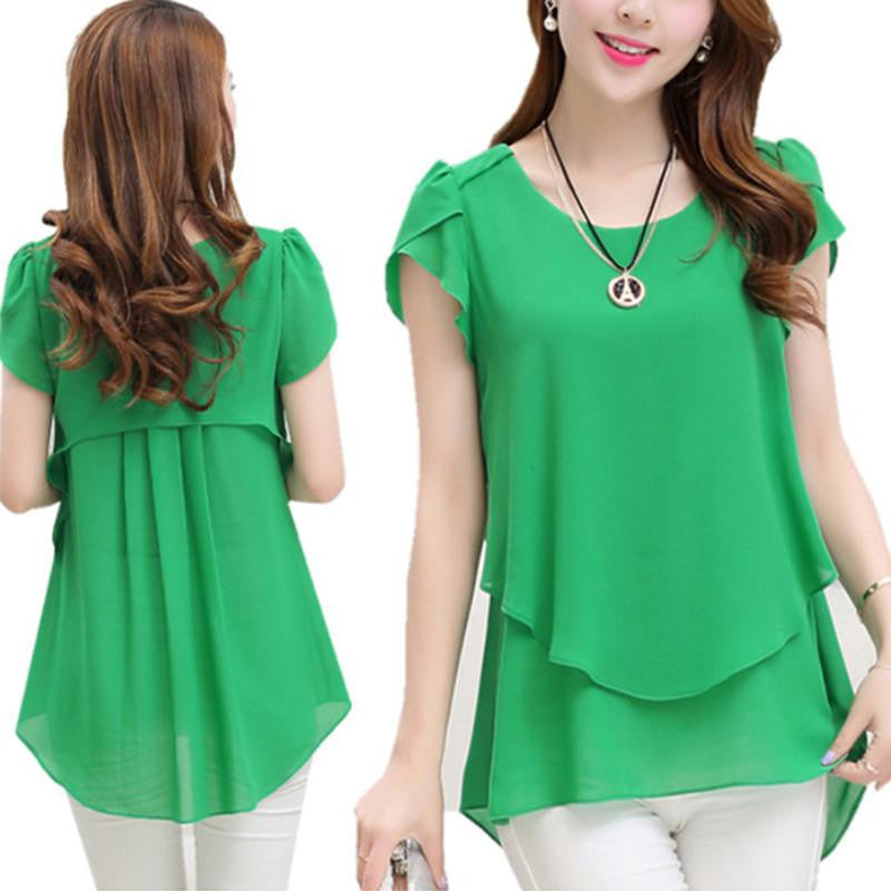 Women Style Short Sleeve Chiffon Ruffle Plus Size Fashion Clothing Ladies Tops