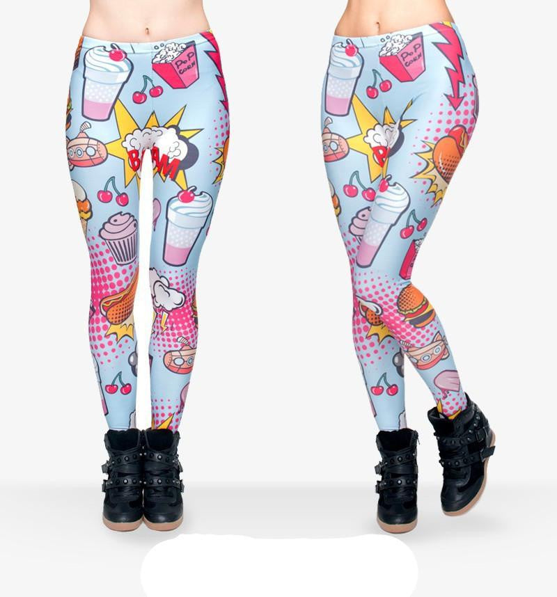 Zohra Fashion Fast Food Comix 3D Printing Punk Women's Ladies Legging Stretchy Trousers Casual Pants Leggings